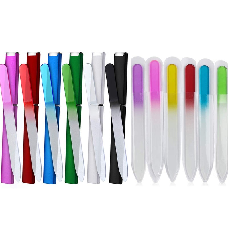 QRWT 12 Pack Glass Nail Files with Case Crystal Glass Fingernail Files Double Sided Glass Nail File Mixed Color Manicure Set Christmas Gifts Stocking Stuffers - Image 1